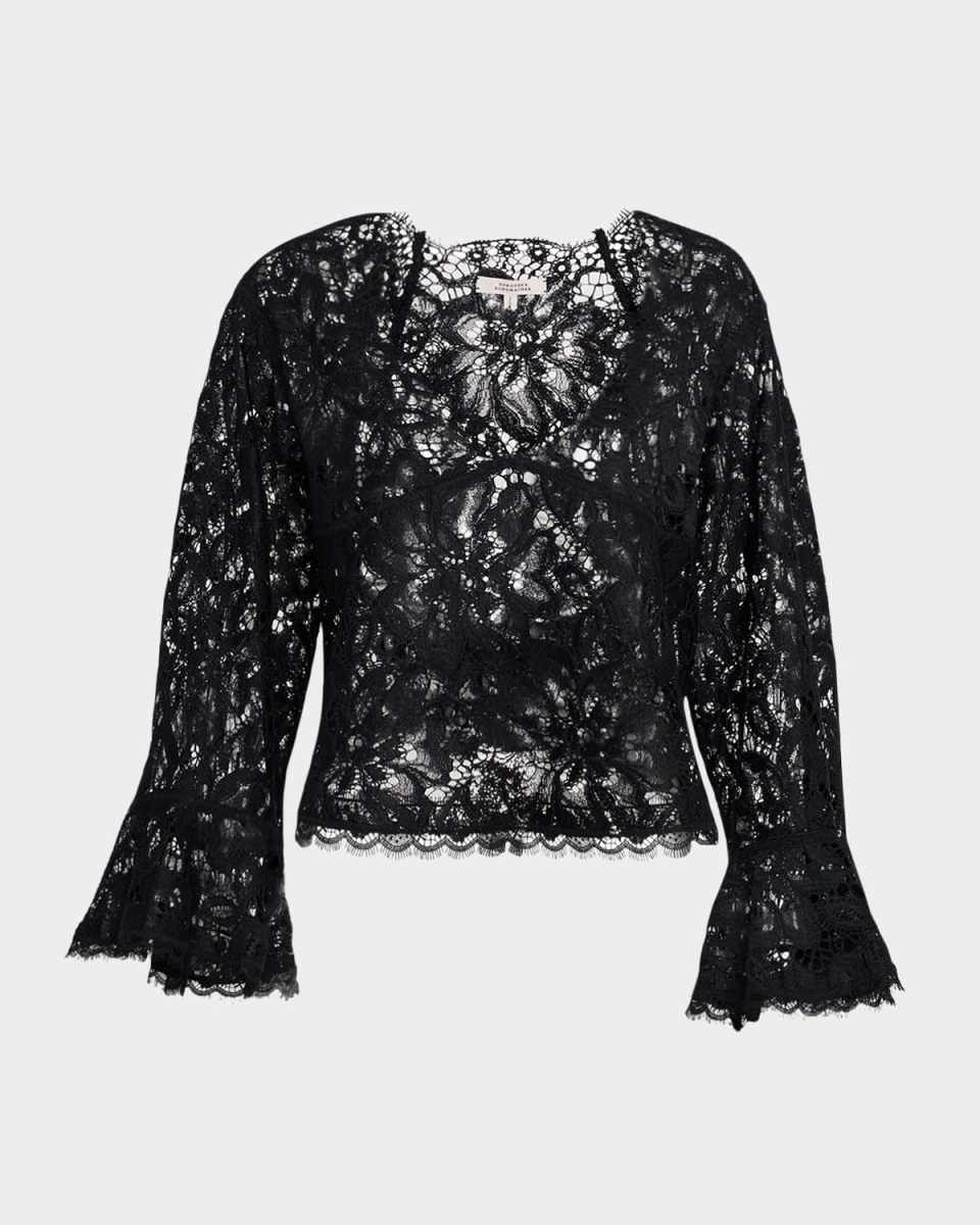 Lacy Dream Cropped Flare-Sleeve Blouse